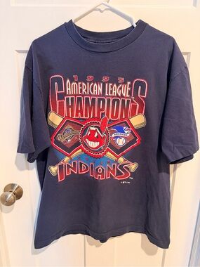Logo Athletic Navy Blue Cleveland Indians 1995 American League Champions T-Shirt